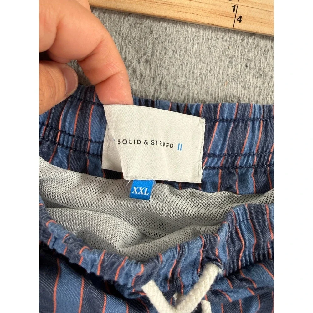 Solid & Striped Shorts Men 2XL Blue Orange Striped Drawstring Swim Trunks Pocket